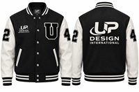 Veste universitaire personnalisée noire et blanche avec manches en cuir, logo brodé, veste de baseball Letterman, streetwear OEM