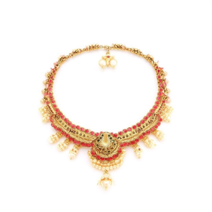 Kerala Antique Coin Style 18K Gold Plated Oxidized Polish Imitation <b>Pearl</b> Women's <b>Necklace</b> and Earring <b>Set</b> for Wedding - Product Image 2