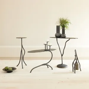Rustic Three Pillar Candle Holder with Textured Stems and Round Base for Dining Table Centerpiece <b>Mantel</b> and Modern Home Styling - Product Image 2