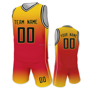 Nouveau maillot de basket-ball pour enfants personnalisé ensemble pour garçons filles rouge jaune dégradé uniforme de basket-ball imprimé équipe nom numéro Kit de sport - Product Image 1