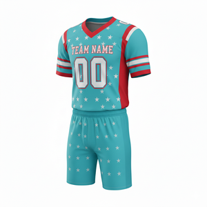 Ensemble de maillot et short de football américain personnalisé sublimé avec position du logo sur le devant, 100% polyester, antibactérien, séchage rapide - Product Image 1