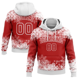 Sweat-shirt à capuche sportif 3D personnalisé avec des flocons de neige rouges et blancs, nouvelle conception, vente en gros directe de l'industrie - Product Image 1