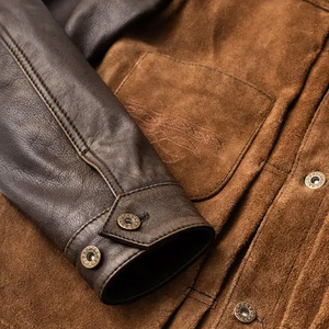 <b>Men's</b> Brown Leather <b>Jacket</b> Moto Biker Style Turn-down Collar Zipper Closure Regular Fit Autumn Wear Solid Color <b>Suede</b> Back - Product Image 5