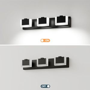 Modern 3-<b>Light</b> Black LED <b>Vanity</b> <b>Light</b> up and Down Wall <b>Light</b> Fixture for Bathroom 6000K for Over <b>Mirror</b> Lighting - Product Image 6