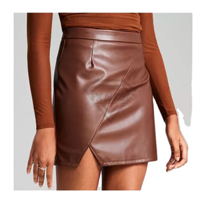 Mini-jupe en similicuir PU pour femme, taille haute, sexy, asymétrique, moulante, couleur unie, tendance, pour club et soirée - Product Image 1