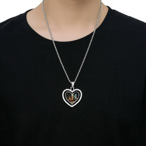 Colgante Giratorio con Foto de Corazón, Diamante Cultivado en Laboratorio, Collar Personalizado con Doble Halo, Amuleto Giratorio con Imagen, Regalo - Product Image 4