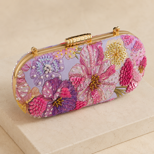 Pochette de Soirée Ovale en Polyester pour Femme avec Perles, Paillettes et Broderies Florales, Fermeture Magnétique, Idéale pour Mariage et Cadeau de Fête - Product Image 1