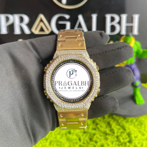 นาฬิกา Pragalbh Jewels ประดับเพชรหรูหรา สไตล์ฮิปฮอป ตัวเรือนทองคำประดับเพชรแบบ Pavé นาฬิกาควอตซ์ นาฬิกาโมอิสซาไนต์ - Product Image 6