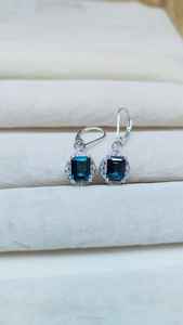 Pendientes de Zafiro Azul Océano, Corte Octogonal, Plata de Ley 925, Chapados en Oro, Regalo de Boda - Product Image 5