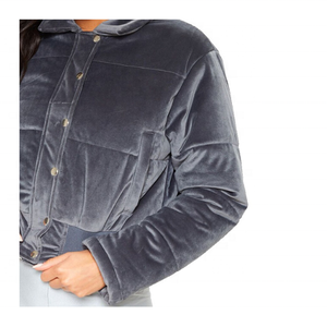 Denim <b>Bomber</b> <b>Jacket</b> Women Short Quilted Stand Collar Full Sleeve Zipper Closure Autumn Winter Solid Color Fashion Outerwear - Product Image 2