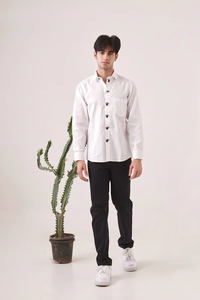 Chemise en lin pour homme à manches longues, broderie araignée, coupe ajustée, boutonnée, décontractée, streetwear, tenue de soirée, tendance et à la mode - Product Image 3