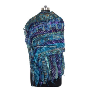 Indian Handmade <b>Vintage</b> Striped Imitation <b>Silk</b> Long Stole Wrap <b>Scarf</b> Dupatta Sari Patch Gift - Product Image 4
