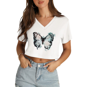 Camiseta Corta de Algodón Ligero para Mujer, Corte Holgado, Estilo Urbano, Tejido Resistente, Manga Corta, para Moda de Alta Gama - Product Image 1