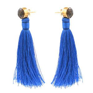 <b>Small</b> Blue Tassel <b>Dangle</b> <b>Earrings</b> with Natural Labradorite Stone Stud Gold Plating Long Fringe Drop <b>Earrings</b> for Women - Product Image 2