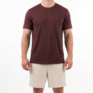 Men's Maroon Crew Neck T Shirt And Beige Shorts <b>Set</b> Casual Cotton Summer Outfit Breathable <b>Knitted</b> Two Piece - Product Image 4
