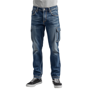 Jeans Casuales de Mezclilla para Hombre INTENTION SPORTS, Corte Relajado, Mezcla de Algodón, Sin Elasticidad, Lavado Claro, Cierre de Cremallera, Cintura Media, Ligeros - Product Image 3