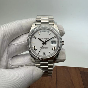 Montre automatique de luxe en acier inoxydable de haute qualité avec cadran blanc, lunette cannelée, bracelet, verre saphir, style Hip Hop, mouvement ETA - Product Image 1