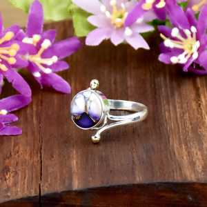 Bague élégante en argent sterling 925 avec pierre précieuse ovale turquoise huître violette, style bohème, bijou statement chrétien pour femme - Product Image 3