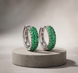 18K 14K <b>Gold</b> Plated <b>Emerald</b> Hoop <b>Earrings</b> Three Row Micro Pave Diamond Huggie Gemstones <b>Earring</b> Statement Jewelry Gift for Women - Product Image 1