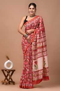 Sari en soie Chanderi pure imprimé à la main avec pièce de blouse – Sari élégant en soie Chanderi pure – Vêtement ethnique imprimé à la main - Product Image 2