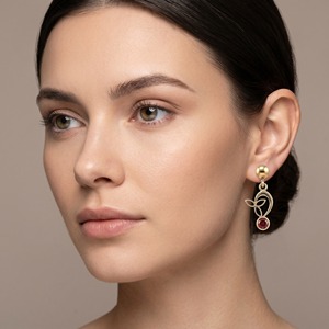 Celtic <b>Knot</b> Natural Garnet Rainbow Moonstone Drop <b>Earrings</b> Brass Gold Plated Bezel Set Handmade Nature Inspired Gift Women - Product Image 5