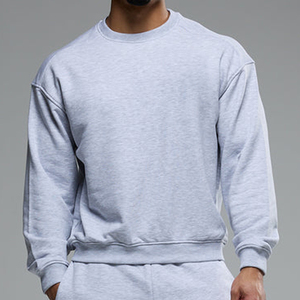 Sweat-shirt à col rond gris clair pour homme, coupe classique, couleur unie, pull décontracté en coton French Terry, vêtement d'automne - Product Image 3