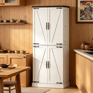 Mobile da Cucina Moderno in MDF di Quercia Stile Rustico Barn 75,4 cm x 39,9 cm x 182,9 cm con Ripiani Regolabili - Product Image 1