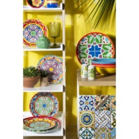 Service de vaisselle durable, 12 assiettes rondes en céramique, Bazar Medina Excelsa, design bohème multicolore, motifs décoratifs