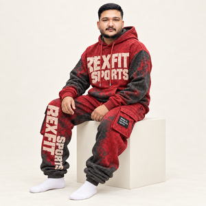 Rexfit Sports <b>Men's</b> Hoodie and Sweatpants Set Red <b>Black</b> <b>Tie</b> Dye Print Street Style winter Wear - Product Image 3