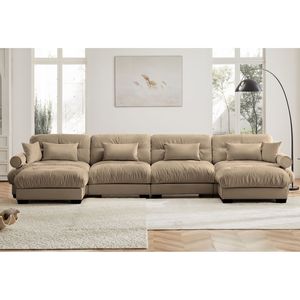 Divano Sezionale Moderno a U in Velluto, 4 Posti, con Pouf Mobili, Convertibile, Profondo e Confortevole, Imbottito per Soggiorno - Product Image 3