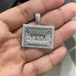 จี้เพชรโมอิสซาไนต์ทรงสี่เหลี่ยมผืนผ้า เงินแท้ 925 ระดับ VVS ดีไซน์แบบ Iced Out สไตล์ฮิปฮอป สำหรับสร้อยคอ - Product Image 4