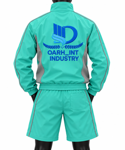 Ensemble court coupe-vent sport pour homme de qualité supérieure, vert, en polyester respirant, avec fermeture éclair intégrale et col montant, idéal pour le printemps - Product Image 2