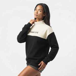 Sweat-shirt à col montant pour femme, color block, noir et crème, manches longues, décontracté, pull d'automne - Product Image 1