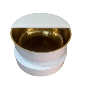 Cuenco de pedicura de cobre martillado para spa, cuenco redondo dorado para reposapiés con carrito blanco y ruedas, cuenco de pedicura para spa de pies - Product Image 4