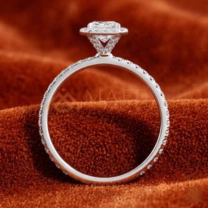 <b>Emerald</b> Cut Diamond Halo Engagement <b>Ring</b> with Pavé Setting Classic Style – 925 Sterling <b>Silver</b> Wedding Bridal Jewelry <b>Ring</b> - Product Image 3