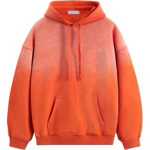 Vibrant Orange Gradient Acid Wash Hoodie Custom Dip Dye Effect <b>Pullover</b> <b>Men</b> Retro Faded Hooded Sweatshirt Trendy Apparel - Product Image 1