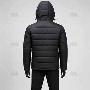 Chaqueta de plumón con capucha negra para hombre, abrigo acolchado cálido de invierno con cremallera, ropa exterior con logotipo personalizado - Product Image 6