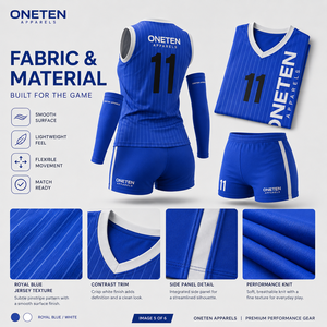 ONETEN APPARELS Ensemble de maillot de volley-ball pour femmes, bleu rayé, col en V, sans manches, short athlétique anti-transpiration, numéro personnalisé 11 - Product Image 5