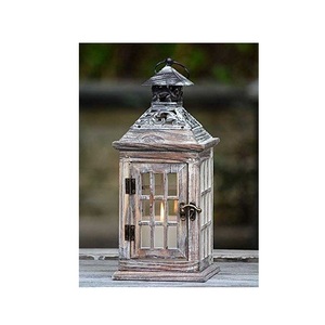 Farol de Madera Decorativo con Ventanas de Vidrio y Asa de Cuerda, Decoración Rústica para el Hogar Estilo Granja - Product Image 1