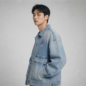 Vintage <b>Men</b> <b>Denim</b> <b>Jacket</b> Washed Cotton Trucker <b>Jacket</b> with Button Closure Classic Collar Chest Flap Pockets for Casual Daily - Product Image 5