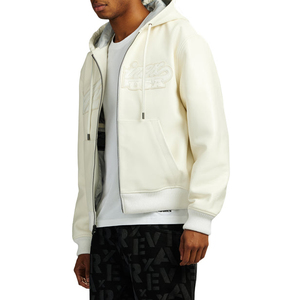Veste à capuche en cuir crème pour homme, coupe classique, couleur unie, veste bomber à capuche avec fermeture éclair, pour l'automne - Product Image 4