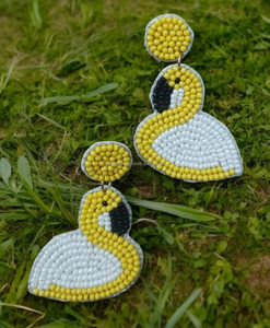 Pendientes Bohemios Hechos a Mano con Flamencos Bordados y Cuentas, Diseño Animal, Joyería Colgante de Destaque, Rosa Blanco, Cuentas de Semilla, Flor, Regalo - Product Image 5