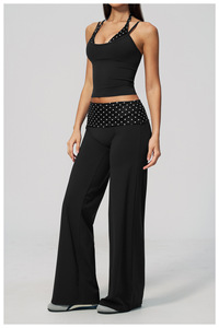 Black Polka Dot Halter <b>Crop</b> <b>Top</b> High Waist Shorts 2 Piece Yoga Set Seamless Sweat-Wicking Activewear - Product Image 3