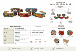 Serre-tête artisanal brodé floral, élégant, rembourré, perlé, décoratif, en tissu, pour femme, en résille, écologique - Product Image 6