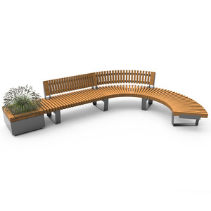 Modular Curved Outdoor Bench with Weather-Resistant Wood Slats and Steel <b>Frame</b> for Park Plaza - Product Image 1