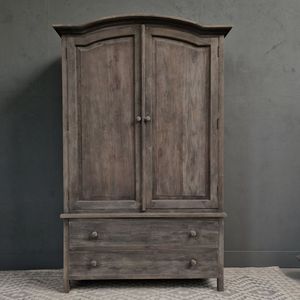 Luxury Handcrafted Solid Wood 2 Door <b>Wardrobe</b> with 2 Base Drawers Rustic Gray Weathered Oak Armoire - Product Image 1