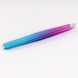 Custom Private Label Eyebrow Tweezers High Quality Slant Tip <b>Glitter</b> Stainless Steel Eyelash Tweezers - Product Image 6