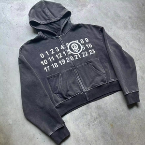 เสื้อฮู้ดซิปวินเทจแบบย้อนยุค พิมพ์ลายสกรีนสีดำ ผ้าเฟรนช์เทอร์รี่บุโพลีเอสเตอร์ ซักย้อมสีเอซิด ผลิตตามแบบ OEM - Product Image 3