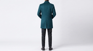 Manteau long classique pour homme, boutonné sur le devant, coupe ajustée, vêtement d'extérieur d'hiver, manteau de mode personnalisé pour un style business décontracté - Product Image 2