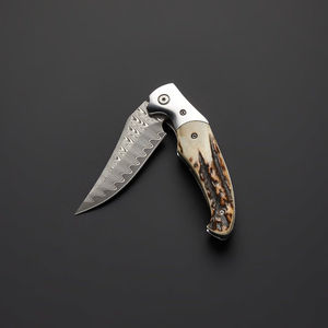 Cuchillo Plegable de Doble Hoja de Acero de Damasco, Patrón de Hoja Único, Mango Cómodo, Diseño Ligero, Apto para Caza - Product Image 6